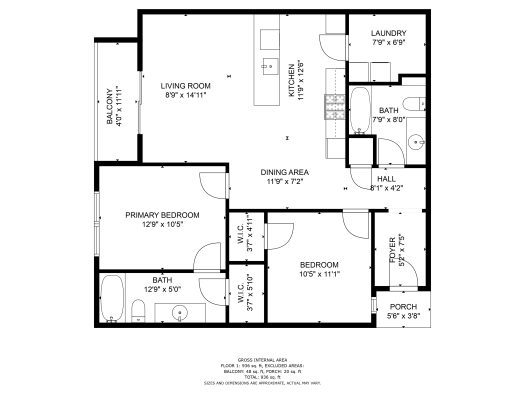 floor plan of a two bedroom apartment at The Garden Creek Apartments